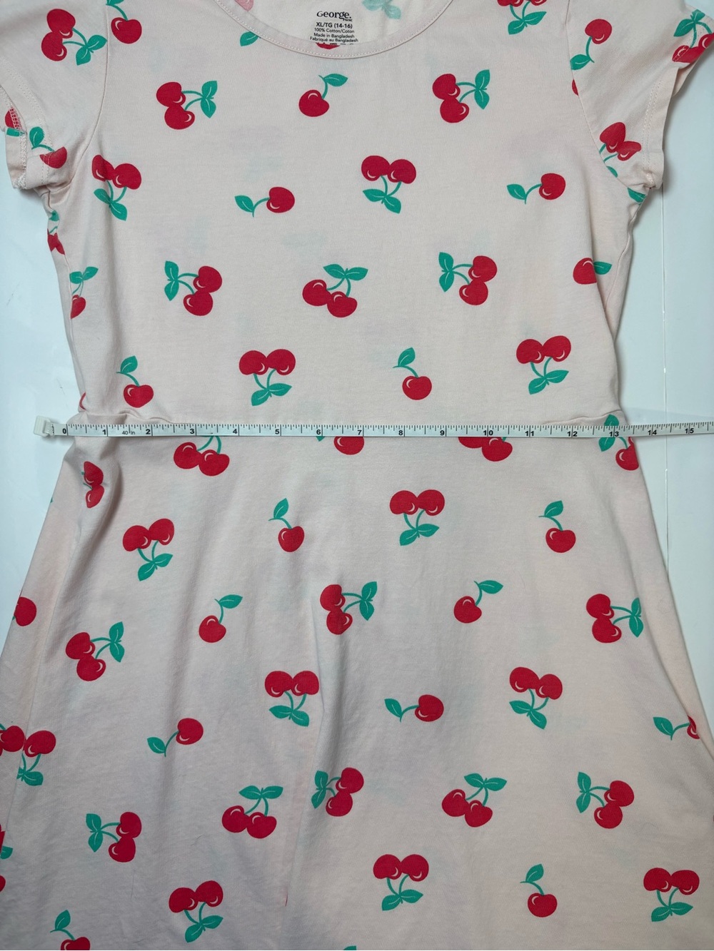 3/10$ George 100% Cotton Pink Cherry Print Flared Skater Dress XL 14-16 Summer - Picture 5 of 5